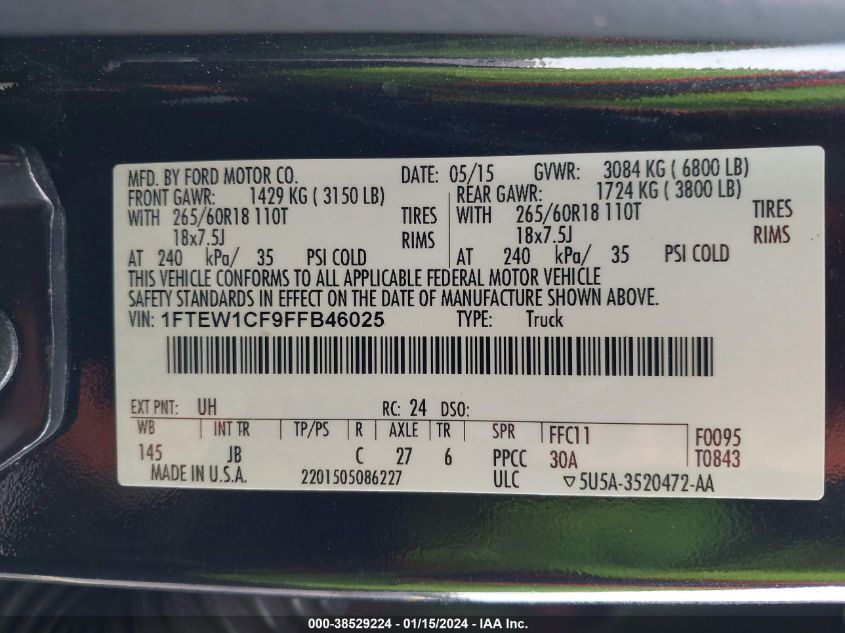 2015 FORD F-150 XLT - 1FTEW1CF9FFB46025