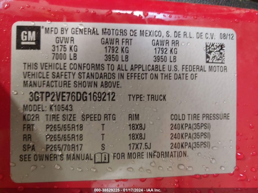 2013 GMC SIERRA 1500 SLE - 3GTP2VE76DG169212