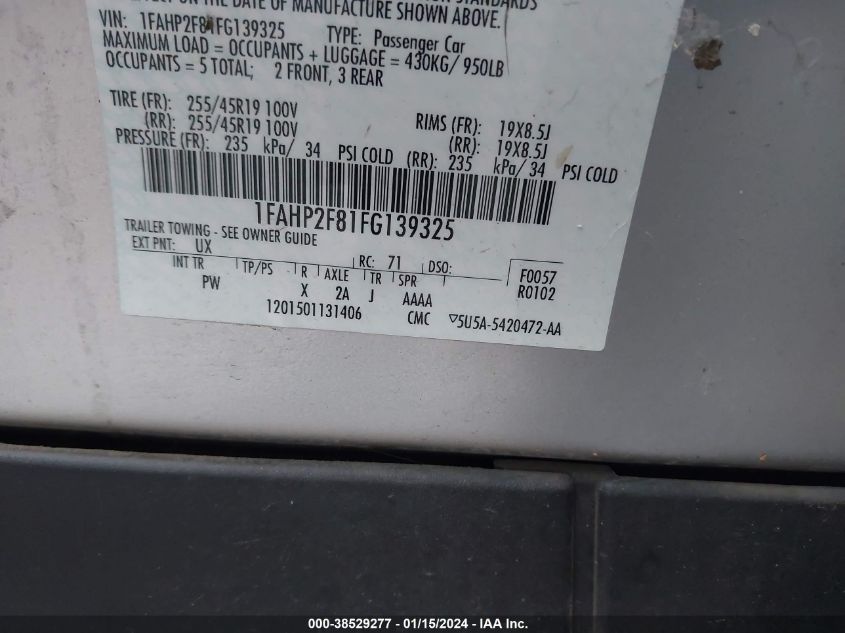 2015 FORD TAURUS LIMITED - 1FAHP2F81FG139325