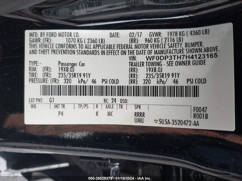 2017 FORD FOCUS RS WF0DP3TH7H4123165