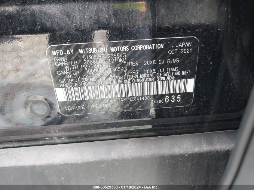 2022 MITSUBISHI OUTLANDER ES 2.5 S-AWC - JA4J4TA81NZ041488