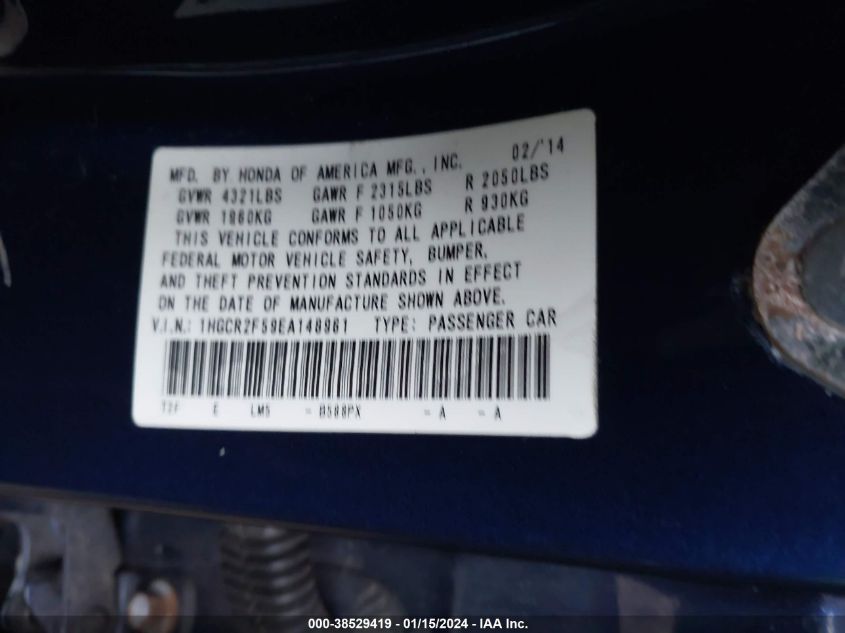 2014 HONDA ACCORD SPORT - 1HGCR2F59EA148961