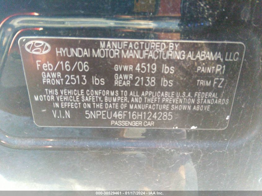 5NPEU46F16H124285 | 2006 HYUNDAI SONATA