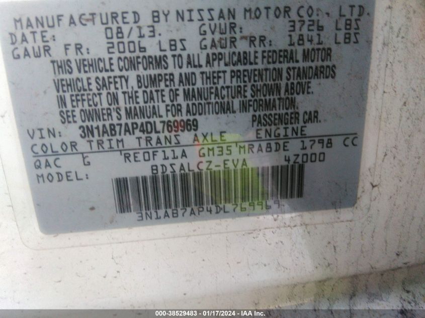 2013 NISSAN SENTRA S/SV/SR/SL - 3N1AB7AP4DL769969