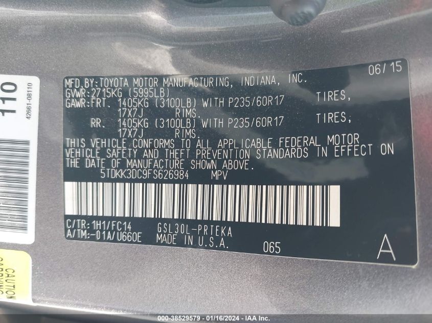 2015 TOYOTA SIENNA LE - 5TDKK3DC9FS626984