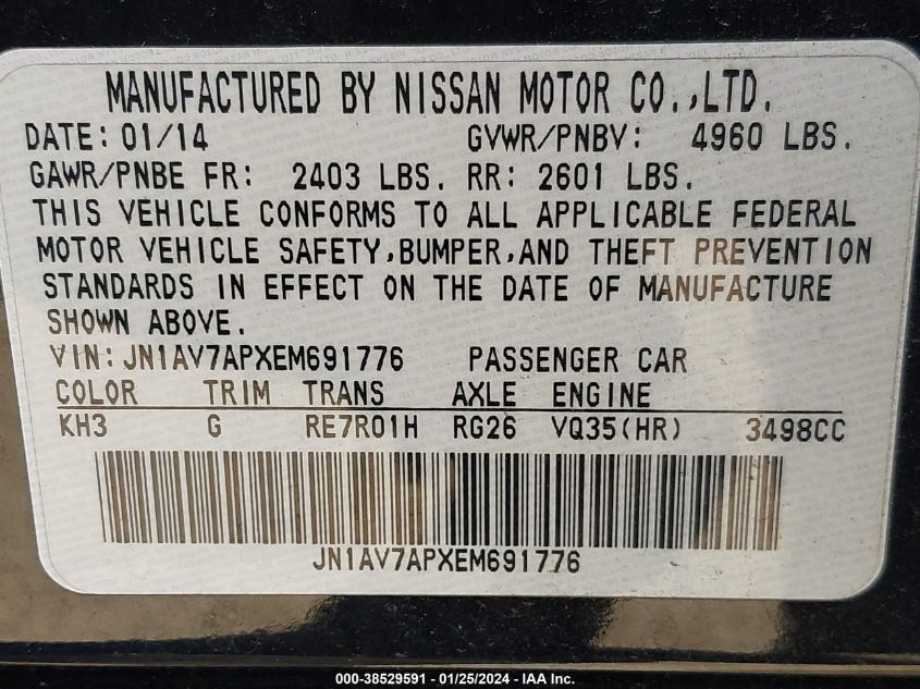 2014 INFINITI Q50 HYBRID PREMIUM - JN1AV7APXEM691776