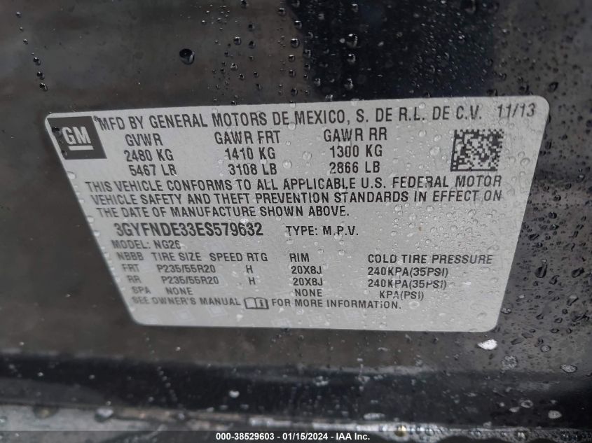2014 CADILLAC SRX PREMIUM COLLECTION - 3GYFNDE33ES579632