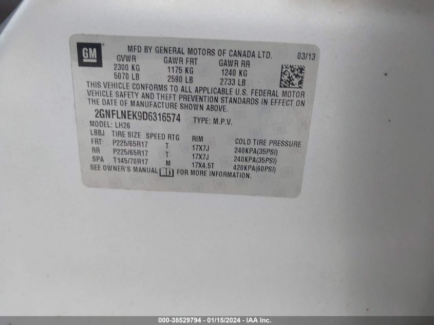 2013 CHEVROLET EQUINOX 2LT - 2GNFLNEK9D6316574