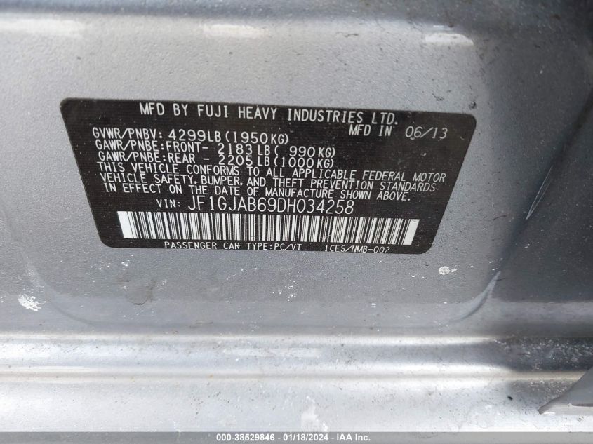2013 SUBARU IMPREZA 2.0I PREMIUM - JF1GJAB69DH034258