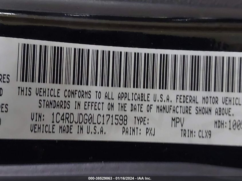 2020 DODGE DURANGO GT - 1C4RDJDG0LC171598