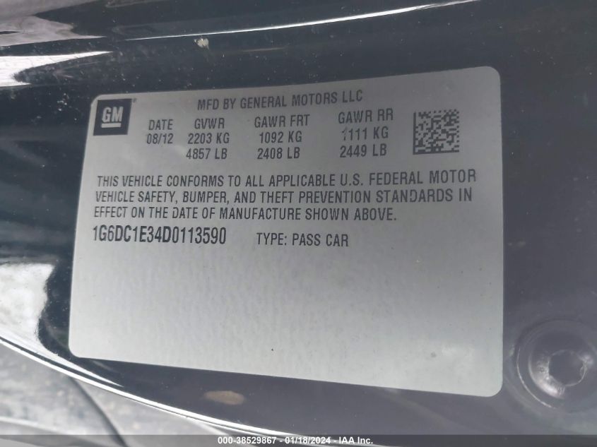 2013 CADILLAC CTS STANDARD - 1G6DC1E34D0113590