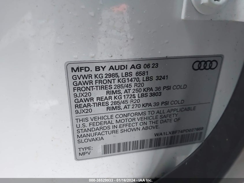 VIN WA1LXBF74PD027658 2023 AUDI Q7 PREMIUM PLUS