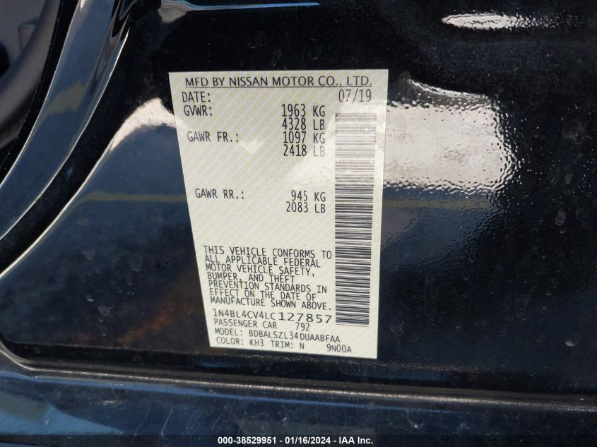2020 NISSAN ALTIMA SR FWD - 1N4BL4CV4LC127857