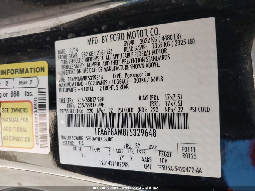 2015 FORD MUSTANG V6 - 1FA6P8AM8F5329648