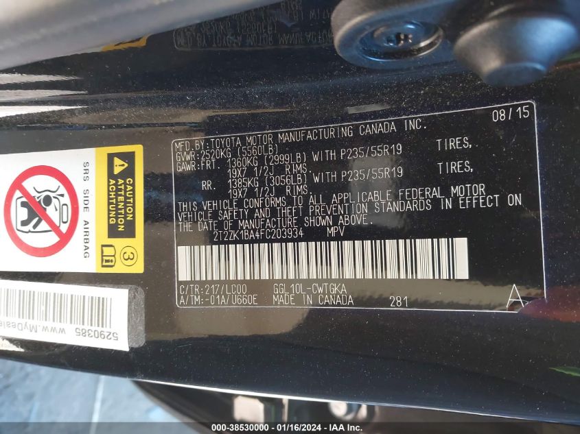 2015 LEXUS RX 350 - 2T2ZK1BA4FC203934