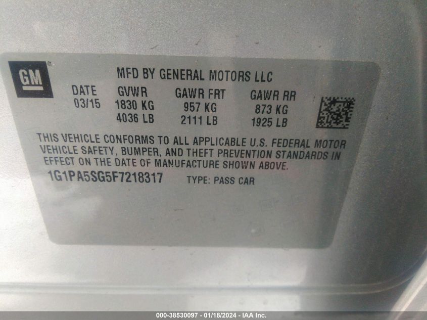 2015 CHEVROLET CRUZE LS AUTO - 1G1PA5SG5F7218317