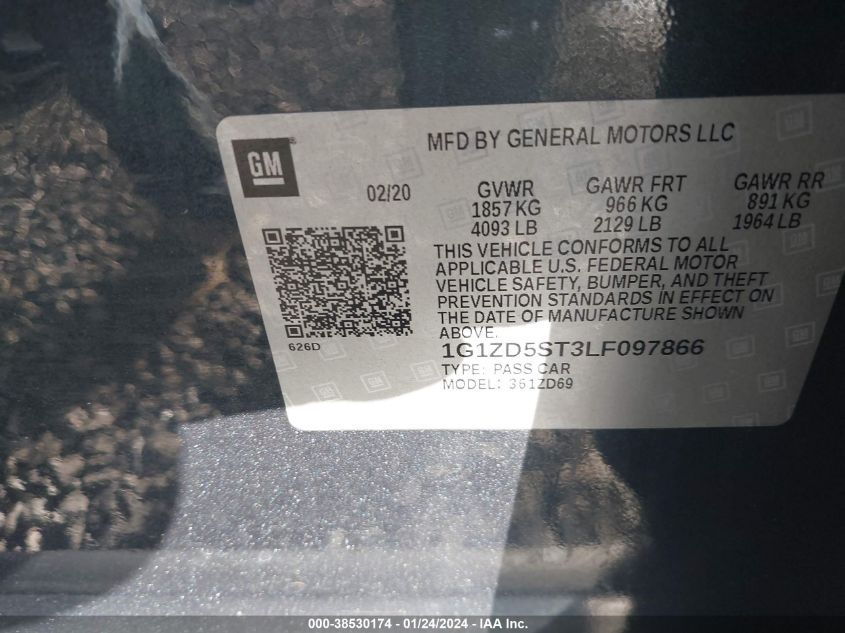 2020 CHEVROLET MALIBU FWD LT - 1G1ZD5ST3LF097866