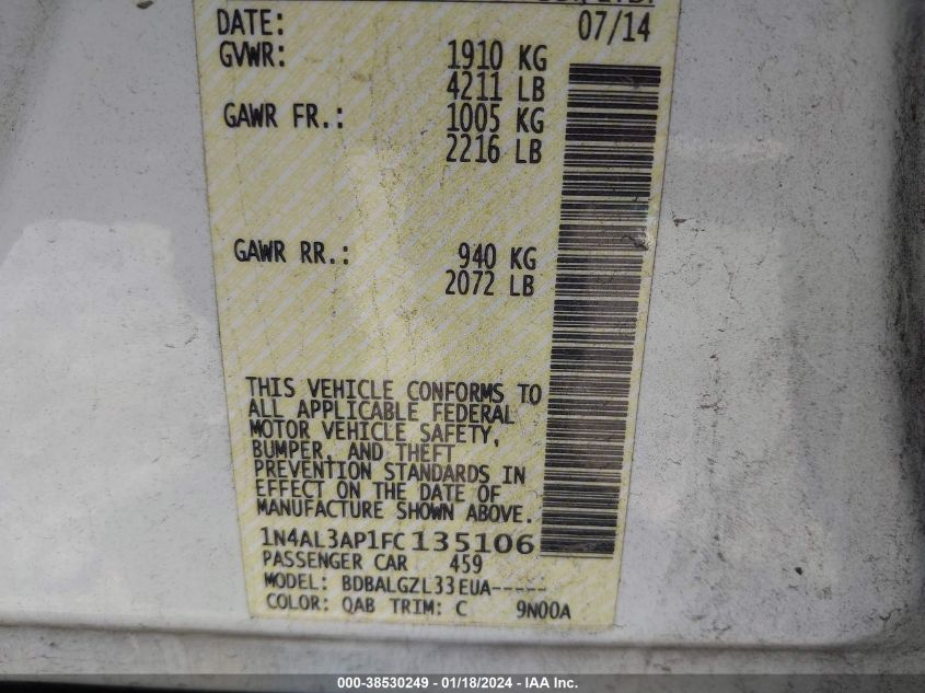 2015 NISSAN ALTIMA 2.5 S - 1N4AL3AP1FC135106