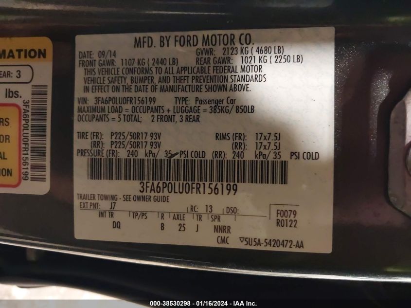 3FA6P0LU0FR156199 | 2015 FORD FUSION HYBRID