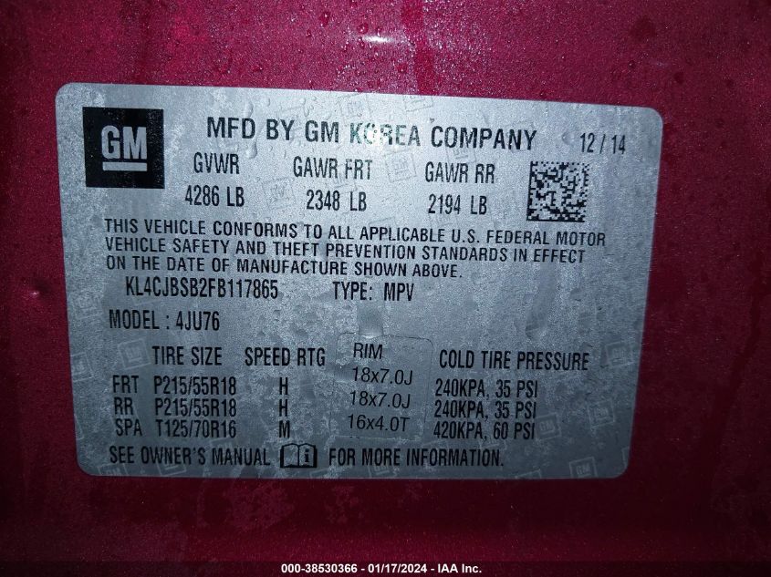 2015 BUICK ENCORE CONVENIENCE - KL4CJBSB2FB117865