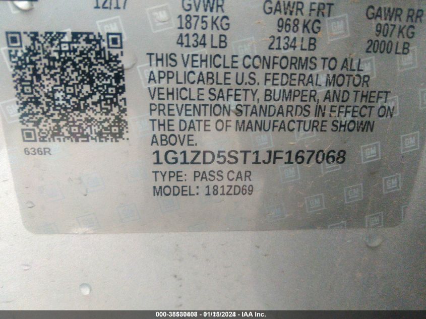 2018 CHEVROLET MALIBU LT - 1G1ZD5ST1JF167068
