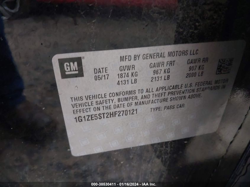 2017 CHEVROLET MALIBU LT - 1G1ZE5ST2HF270121