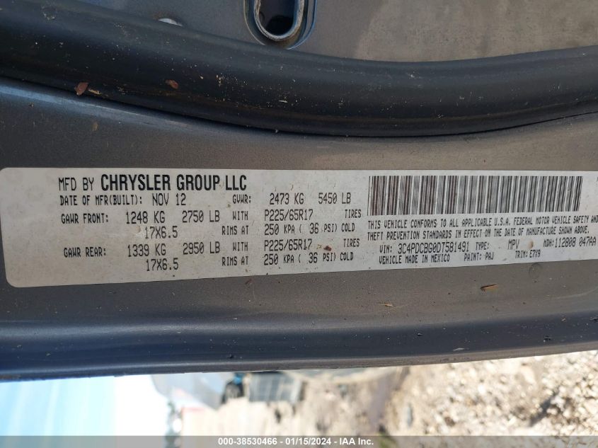2013 DODGE JOURNEY SXT - 3C4PDCBG0DT581491