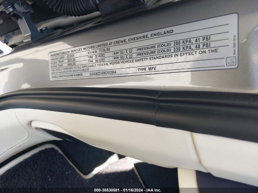 2021 BENTLEY BENTAYGA FIRST EDITION/V8 SJAAM2ZV5MC032564
