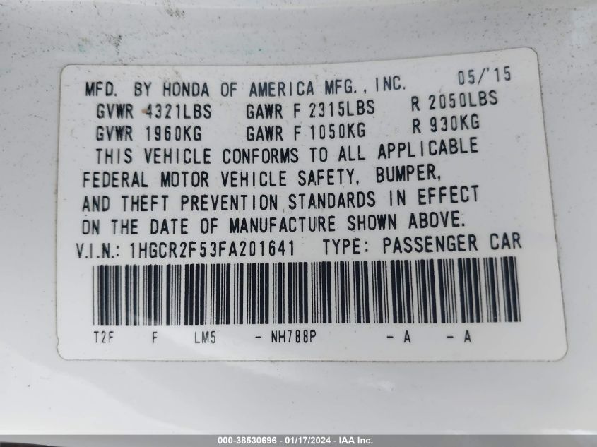 2015 HONDA ACCORD SPORT - 1HGCR2F53FA201641