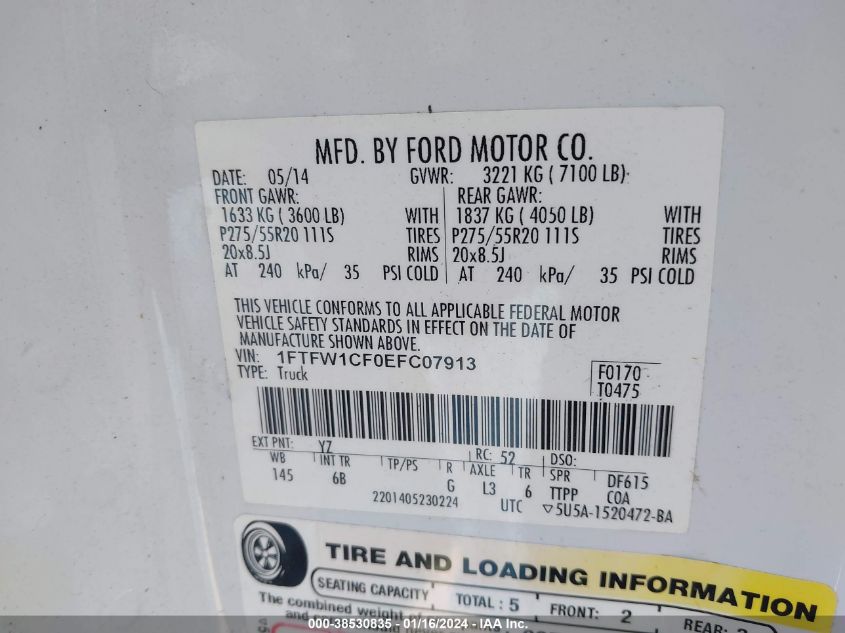 2014 FORD F-150 FX2 - 1FTFW1CF0EFC07913