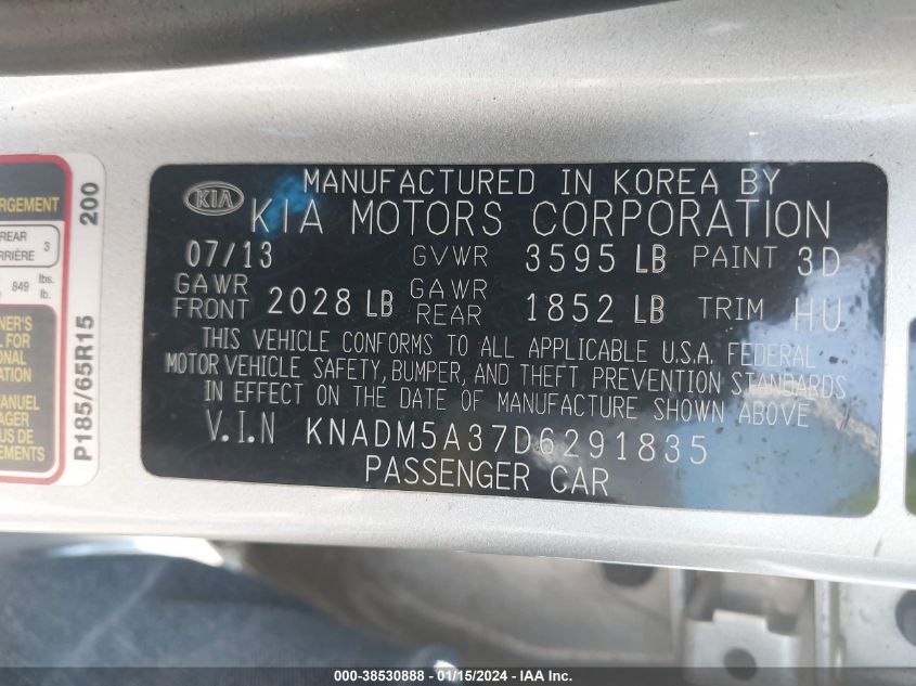 2013 KIA RIO LX - KNADM5A37D6291835