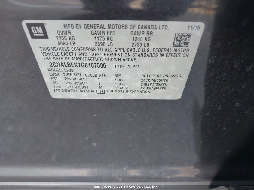 2016 CHEVROLET EQUINOX LS - 2GNALBEK7G6187506