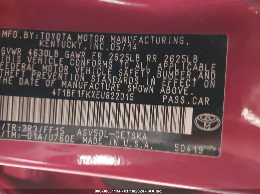 2014 TOYOTA CAMRY SE - 4T1BF1FKXEU822015