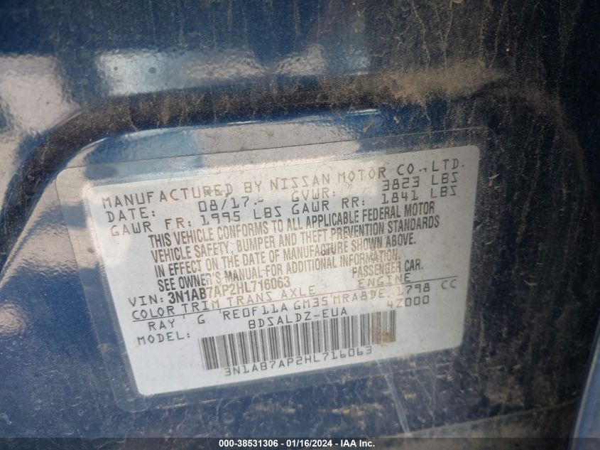 2017 NISSAN SENTRA SV - 3N1AB7AP2HL716063