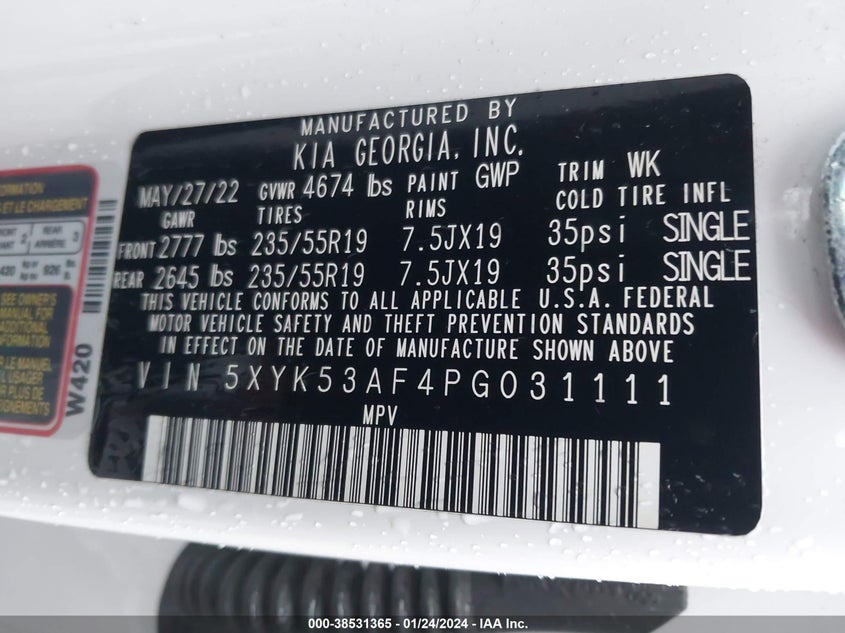 VIN 5XYK53AF4PG031111 2023 KIA SPORTAGE SX-PRESTIGE