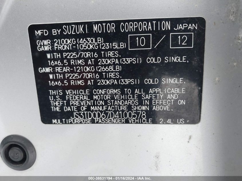 2013 SUZUKI GRAND VITARA PREMIUM - JS3TD0D67D4100578