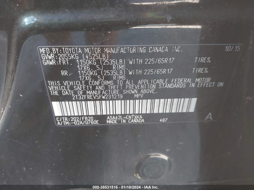 2015 TOYOTA RAV4 LE - 2T3ZFREV5FW231219