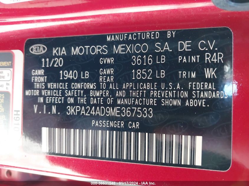 2021 KIA RIO S - 3KPA24AD9ME367533