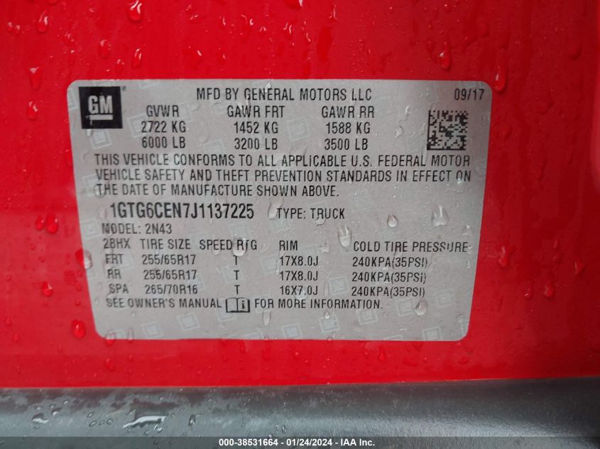 2018 GMC CANYON SLE - 1GTG6CEN7J1137225