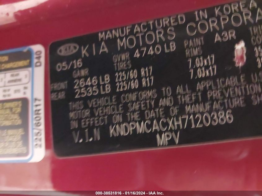 2017 KIA SPORTAGE LX - KNDPMCACXH7120386