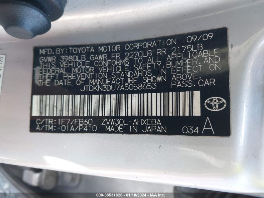 JTDKN3DU7A5058653 | 2010 TOYOTA PRIUS