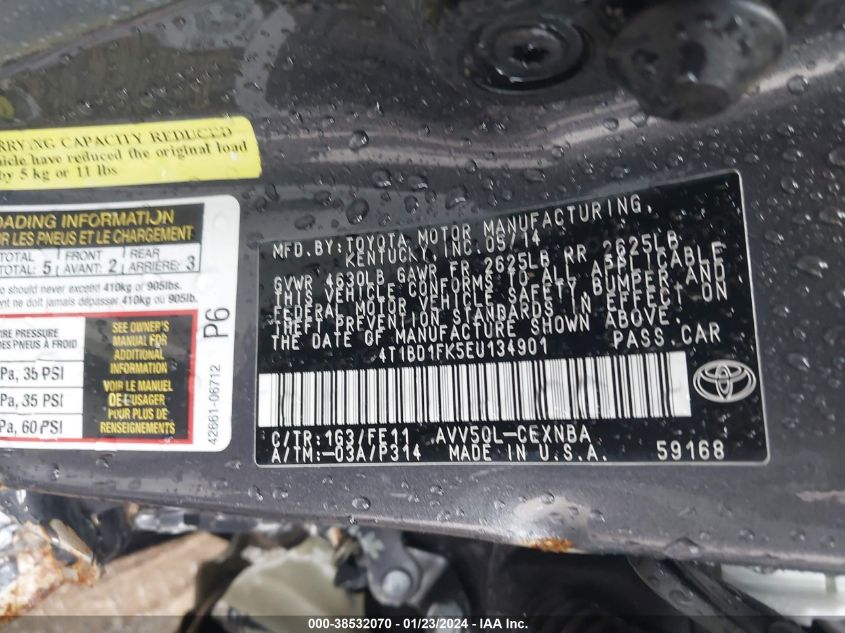 2014 TOYOTA CAMRY HYBRID HYBRID/LE/XLE - 4T1BD1FK5EU134901