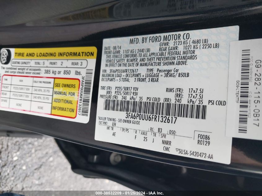 2015 FORD FUSION HYBRID S - 3FA6P0UU6FR132617