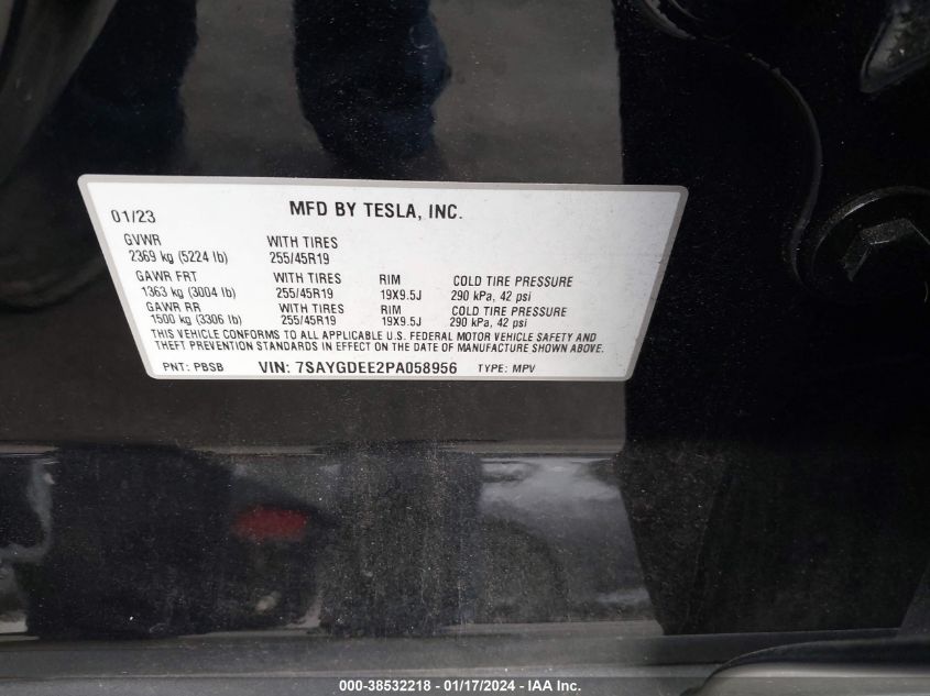 2023 TESLA MODEL Y AWD/LONG RANGE DUAL MOTOR ALL-WHEEL DRIVE - 7SAYGDEE2PA058956