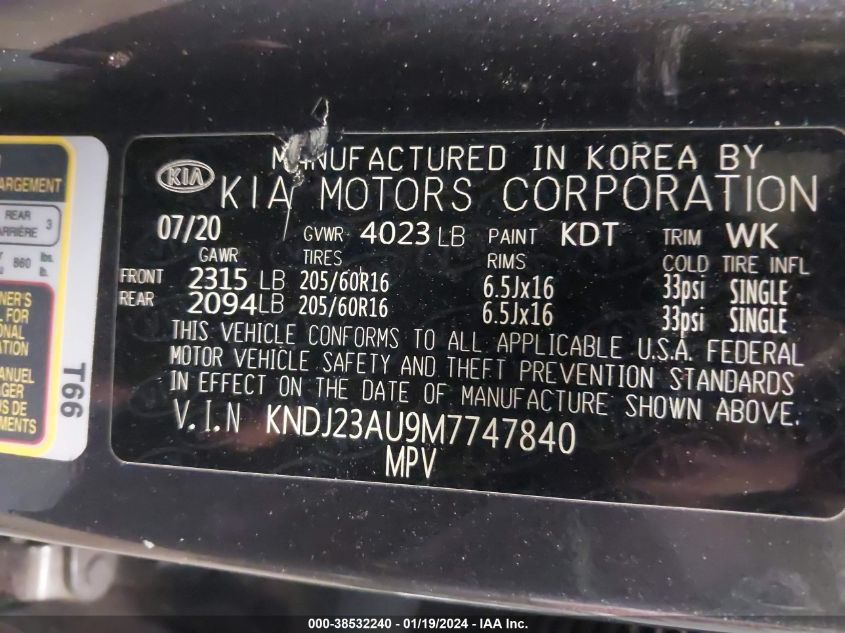2021 KIA SOUL LX/X LINE/S - KNDJ23AU9M7747840