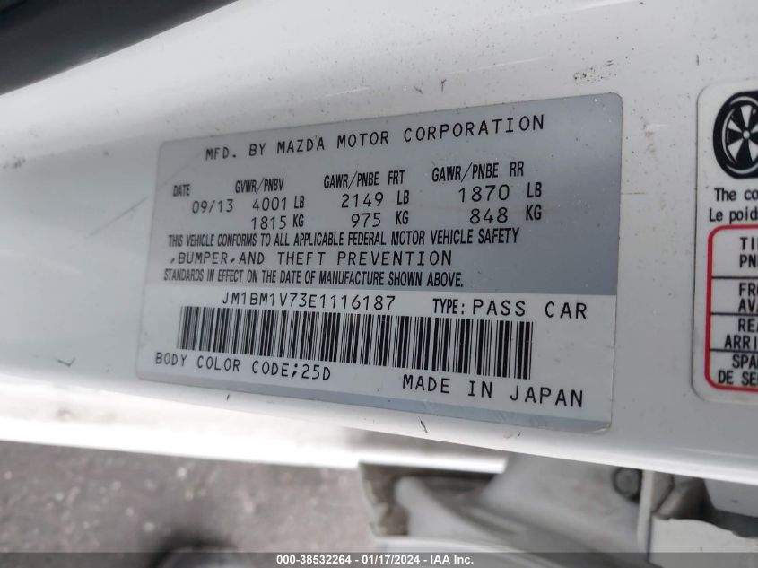 2014 MAZDA MAZDA3 I TOURING - JM1BM1V73E1116187