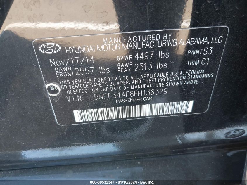 2015 HYUNDAI SONATA SPORT - 5NPE34AF8FH136329