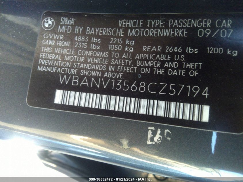 WBANV13568CZ57194 | 2008 BMW 528XI