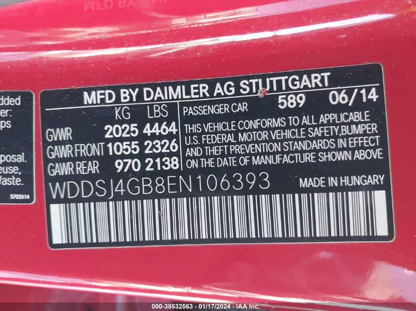 2014 MERCEDES-BENZ CLA 250 250 4MATIC - WDDSJ4GB8EN106393
