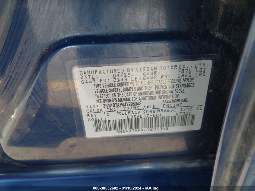 2018 NISSAN SENTRA SV - 3N1AB7AP4JY295343
